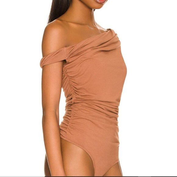 AGOLDE Hilma Twist Sleeve Bodysuit sz L NEW Pantyhose brown - Picture 6 of 11